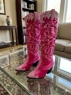 Women's Rhinestone Slouchy Over The Knee Cowboy Boots